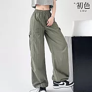 【初色】美式速乾直筒抽繩束口大口袋工裝褲速乾寬褲長褲-共4色2款-35619(M-XL可選) XL 綠色加長款