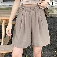 【初色】日系涼感純色口袋高腰透氣柔軟直筒褲休閒褲短褲-共5色-35616(M/L可選) L 奶茶色