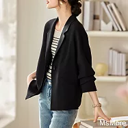 【MsMore】 休閒西裝外套長袖簡約輕職場平駁領西服中長版# 123004 2XL 黑色