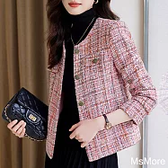 【MsMore】 小香風長袖圓領外套短款小個子時尚氣質女神名媛# 123037 M 粉紅色