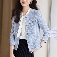 【MsMore】 小香風長袖圓領外套短款小個子時尚氣質女神名媛# 123037 M 藍色