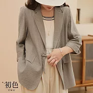 【初色】純色休閒翻領七分短袖盤扣西裝外套女外套-共5色-35701(M-2XL可選) 2XL 灰色