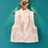 【ACheter】 重工中國風盤扣馬夾酸鍛銀絲刺繡復古中式背心外套上衣# 123180 L 白色