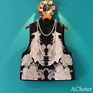 【ACheter】 重工中國風盤扣馬夾酸鍛銀絲刺繡復古中式背心外套上衣# 123180 L 黑色