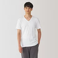 【MUJI 無印良品】男棉保暖V領短袖T恤 S 白色