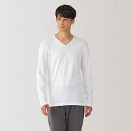 【MUJI 無印良品】男棉保暖V領長袖T恤 L 白色