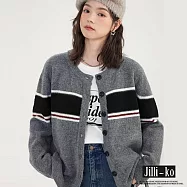 【Jilli~ko】學院風撞色圓領針織開衫 J11922 FREE 灰色