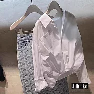 【Jilli~ko】法式露鎖骨簡約百搭短款襯衫 J11927 FREE 白色