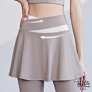 【初色】高腰提臀防走光彈力拼色假兩件九分褲瑜珈運動長褲-共5色-37484(M-2XL可選) M 卡其色