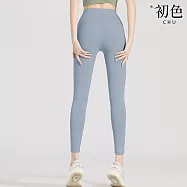 【初色】純色收腹提臀無痕運動緊身高腰瑜珈褲-共13色-81086(M-3XL可選) M 淺藍色