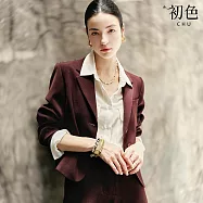 【初色】通勤純色平駁領單排釦長袖西裝外套-棕色西裝上衣-37667(M-XL可選) L 棕色西裝上衣