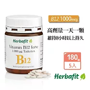 Herbafit 維生素B12 1000mcg 錠狀 (180顆X5罐) 高單位 素食者必備 長效穩定吸收