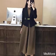 【MsMore】 高端奢華氣質套?小香風長袖外套背心長洋裝兩件式# 123078 M 黑色