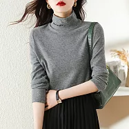 【MsMore】 時尚氣質半高領百搭字母刺繡加厚內搭長袖短版上衣# 123331 XL 灰色