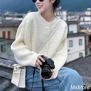 【MsMore】 軟糯溫柔風毛衣外套日系長袖復古小個子坑條針織短版上衣# 123395 FREE 白色