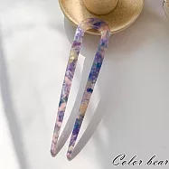 【卡樂熊】簡約紋理醋酸U型造型髮簪/盤髮夾(五色)- 紫藍色