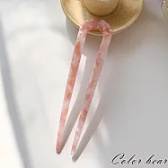【卡樂熊】簡約紋理醋酸U型造型髮簪/盤髮夾(五色)- 珊瑚紅