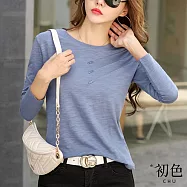 【初色】純色寬鬆修身顯瘦薄款長袖T恤上衣女上衣-8款任選-38255(M-3XL可選) L H.藍色