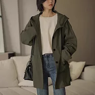 【ACheter】 經典寬鬆風衣連帽大衣美拉德復古長袖中長外套# 123500 M 軍綠色