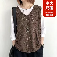 【慢。生活】復古V領鉤花針織無袖背心上衣女寬鬆鏤空套頭馬甲 103 FREE 咖啡色