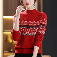 【MsMore】 半高領內搭長袖雪花加厚短版針織毛衣# 123083 FREE 紅色