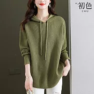 【初色】純色休閒寬鬆大碼中長款連帽長袖針織毛衣打底上衣女上衣-共4色-37991(F可選) F 綠色