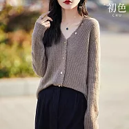 【初色】純色V領長袖毛邊單排釦開衫針織衫上衣女上衣-共4色-38006(F可選) F 駝色