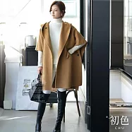 【初色】韓版純色口袋連帽單排釦長袖蝙蝠斗篷毛呢大衣風衣外套女外套-共3色-38309(XL-4XL可選) XL 卡其色