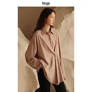 ltyp旅途原品 12周年 絹絲不對稱斜扣襯衫鬆弛慵懶寬鬆休閒襯衣女 M L M 奶茶咖