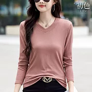 【初色】純色羅紋V領長袖打底衫T恤上衣女上衣-共4色-38263(M-3XL可選) M 粉色
