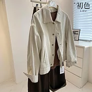 【初色】韓系都市風純色寬鬆明線單排釦口袋POLO領牛仔夾克外套女外套-共2色-38026(M-XL可選) L 米色