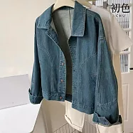 【初色】韓系都市風純色寬鬆明線單排釦口袋POLO領牛仔夾克外套女外套-共2色-38026(M-XL可選) M 藍色
