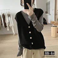 【Jilli~ko】開衫馬甲V領疊穿百搭寬鬆顯瘦無袖針織上衣 J11962 FREE 黑色