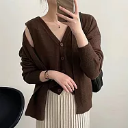 【MsMore】 韓系簡約V領排扣背心+慵懶風針織長袖外罩兩件式套毛衣# 123412 FREE 咖色