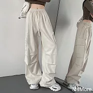 【MsMore】 明星機場時尚工裝褲休閒運動長褲子寬鬆戶外登山健行長褲# 123453 XL 米白色