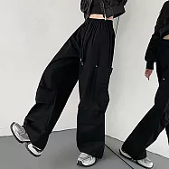 【MsMore】 明星機場時尚工裝褲休閒運動長褲子寬鬆戶外登山健行長褲# 123453 2XL 黑色