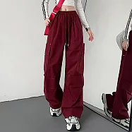 【MsMore】 明星機場時尚工裝褲休閒運動長褲子寬鬆戶外登山健行長褲# 123453 L 紅色