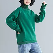 【ACheter】 加絨加厚假兩件高領長袖寬鬆大碼百搭顯瘦中長上衣# 123582 FREE 綠色