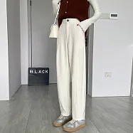 【MsMore】 西裝彈力複合後鬆緊高腰垂感寬鬆休閒直筒拖地窄版長褲# 123631 M 米白色