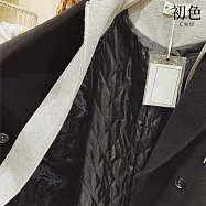 【初色】韓版都市風純色寬鬆假兩件雙排釦口袋西裝領連帽大衣外套女外套-共2款2色-38035(M-3XL可選) L 黑色-加厚款