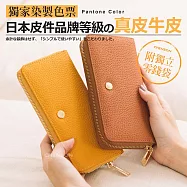 CHENSON真皮 18公分長夾第一代 6卡4鈔ㄇ字長夾 (W24461-N) 駝