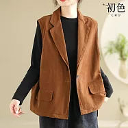 【初色】簡約純色寬鬆顯瘦西裝領口袋馬甲無袖外搭背心女背心-共4色-38044(M-2XL可選) M 橘色