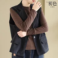 【初色】簡約純色寬鬆顯瘦西裝領口袋馬甲無袖外搭背心女背心-共4色-38044(M-2XL可選) XL 黑色