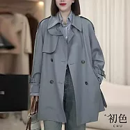 【初色】中長款翻領純色長袖單排扣西裝風衣外套女外套-共2色-38205(M-4XL可選) M 灰藍色