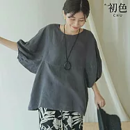 【初色】日系簡約棉麻純色寬鬆澎袖五分短袖T恤上衣女上衣-共4色-38073(F可選) F 深灰色