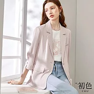 【初色】翻領素色休閒寬鬆顯瘦百搭七分袖西裝外套-共3色-38222(M-2XL可選) M 粉色
