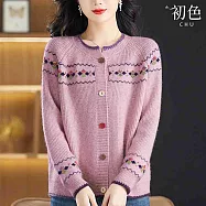 【初色】復古風菱形圖騰撞色邊線圓領單排釦長袖開衫毛衣針織外套女外套-共4色-38249(F可選) F 粉色