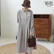 【初色】素色立領長袖彩扣改良式旗袍中長連衣裙連身洋裝-灰色-38275(M-2XL可選) M 灰色