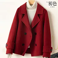 【初色】赫本風韓版純色雙排扣西裝領毛呢大衣外套女外套-共4色-38507(M-2XL可選) M 酒紅色