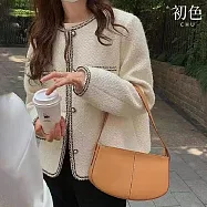 【初色】法式復古小香風撞色包邊珍珠釦寬鬆毛呢圓領開衫長袖外套女外套-共2色-38477(M-XL可選) XL 白色